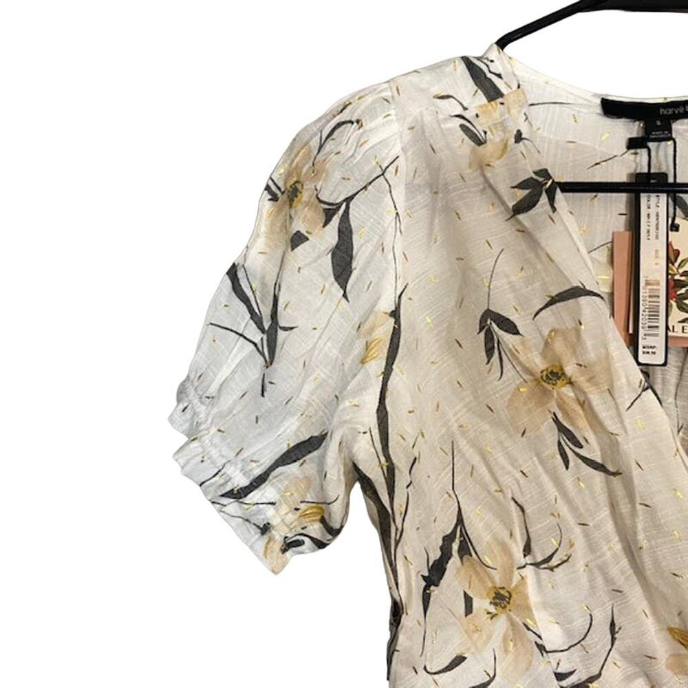 Harve Benard White & Pink Floral Short Sleeve V-neck Wrap Blouse Women Sz S - Picture 8 of 8
